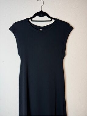 NWT Anthropologie Daily Practice Black Ribbed Maxi Dress L Open Back Casual